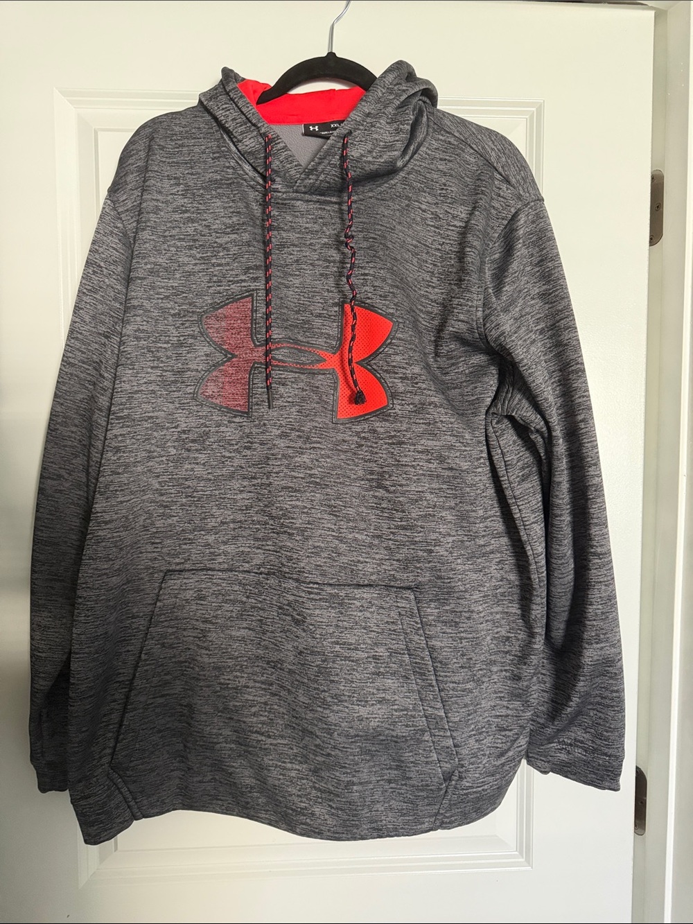 Under Armour Men's Gray Hooded Sweatshirt with Red Logo